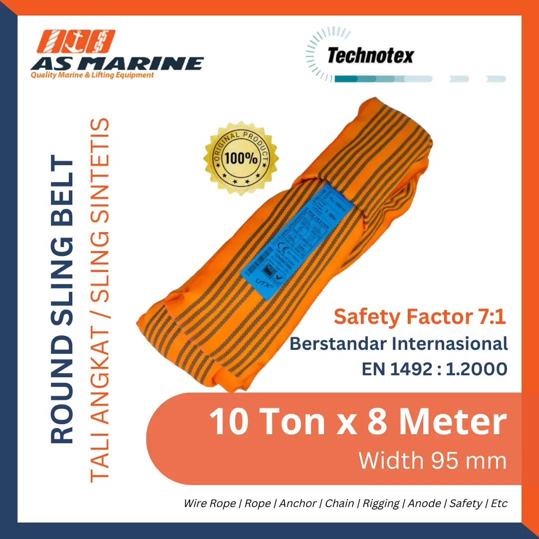 Round Sling Belt / Tali Angkat 10 Ton x 8 Meter 95 mm Technotex Holland